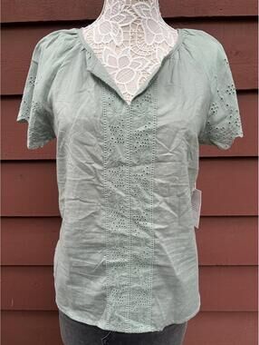 NWT Nadine West Light Sage Green Eyelet Lace Blouse Vintage Inspired Boho
